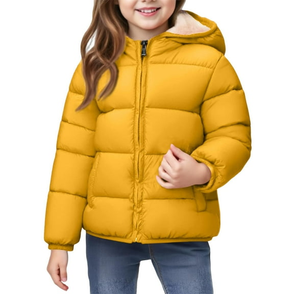 Zpanxa Winter Jacket Kids Sherpa Fleece Lined Hooded Bubble Puffer Jacket Girls Windproof Extra Warm Short Winter Coat