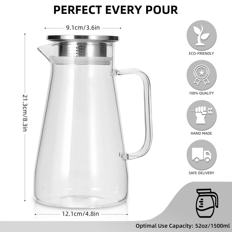Breeze Glass Drink Water Pitcher with Stainless Steel Lid