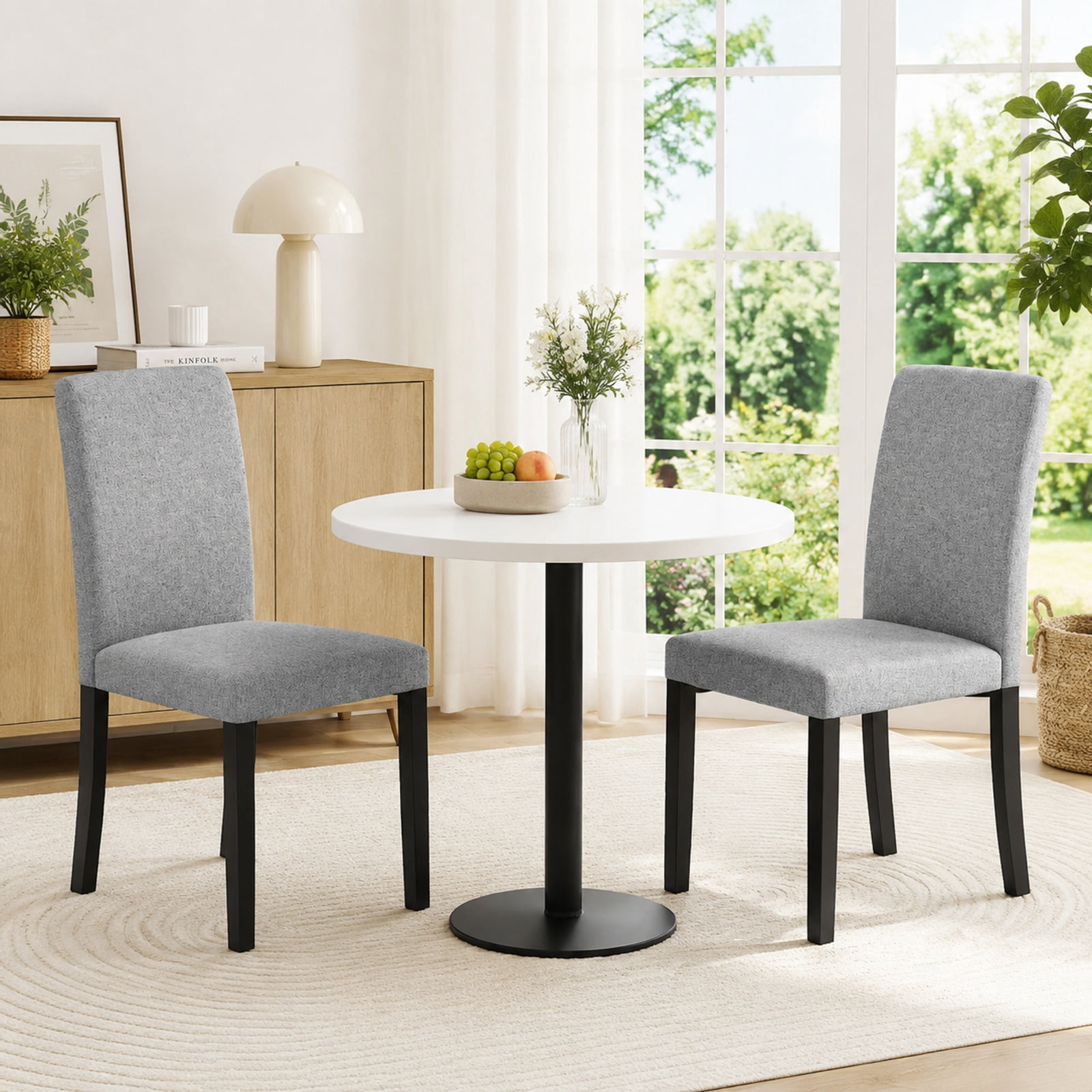 Furnibear Mid Century Modern Dining Chairs Set of 2 with Rubber Wood Legs and Padded Seats for Kitchen Dining Room, Gray
