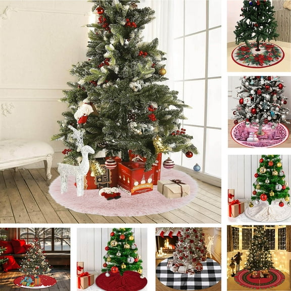 Nkmbld Large Christmas Tree Skirt Double-Layer Design, Sequins Christmas Tree Bottom Decoration Scene Arrangement Props for Indoor Outdoor Home Decor, Brown