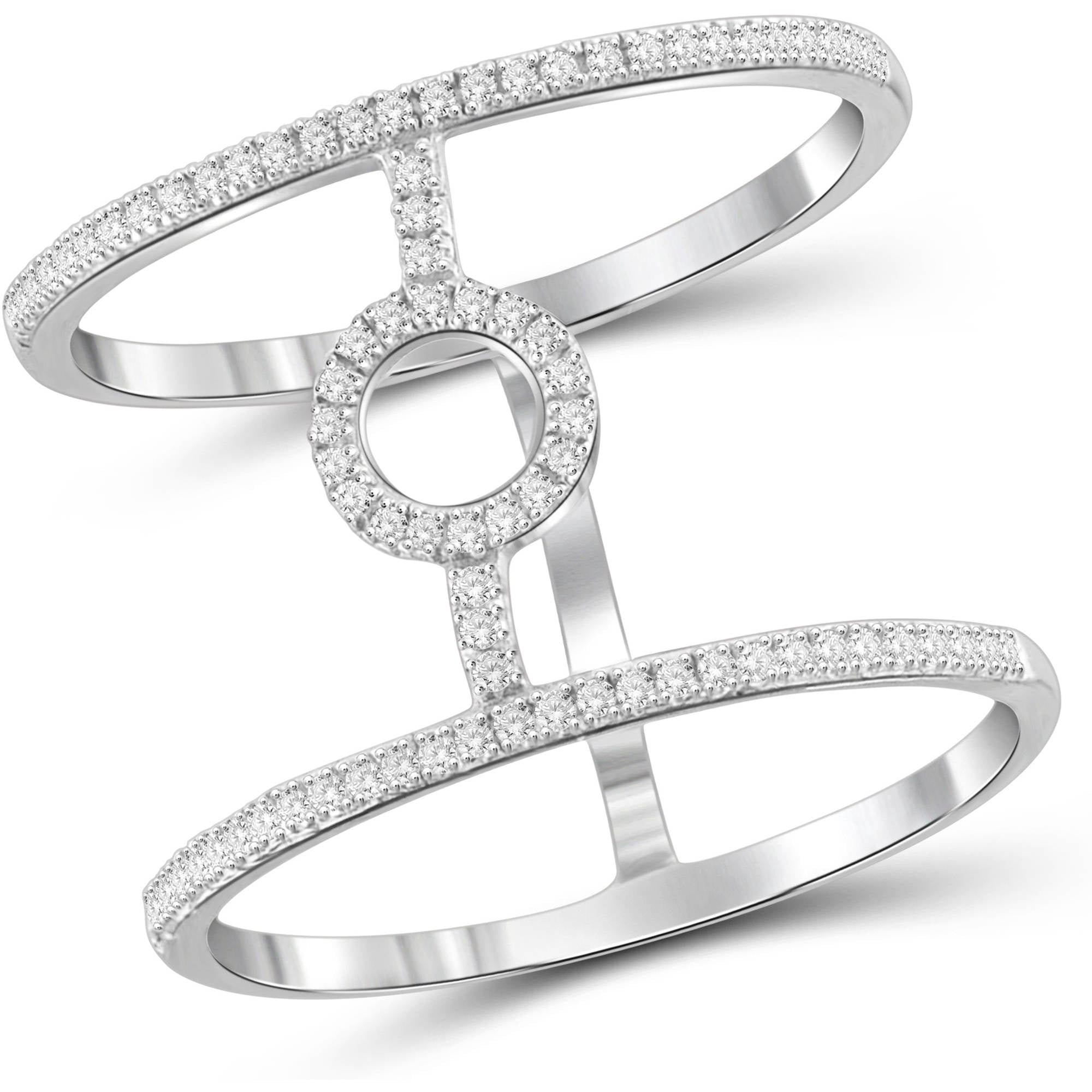 1/7 Carat T.W. White Diamond Sterling Silver Open Ring, Size 7