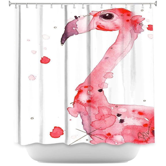 Shower Curtains 70" x 73" from DiaNoche Designs by Dawn Derman - Felix Flamingo