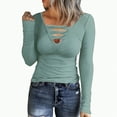 thumbnail image 2 of Towmus Women Casual Long Sleeve Tunic Tops V-Neck T Shirts Criss Cross Ribbed Casual Tee Slim Fitted Fall Blouse, 2 of 7