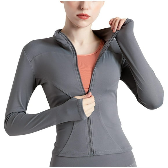 Timegard Womens Workout Jackets Full Zip Cropped Top Slim Athletic Running Jackets with Thumb Holes