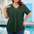 thumbnail image 3 of Wlynlyn Plus Size Tops for Women Dressy Casual Blouses Ruffle Short Sleeve V Neck Tunic Tops(XX-Large,Green), 3 of 5