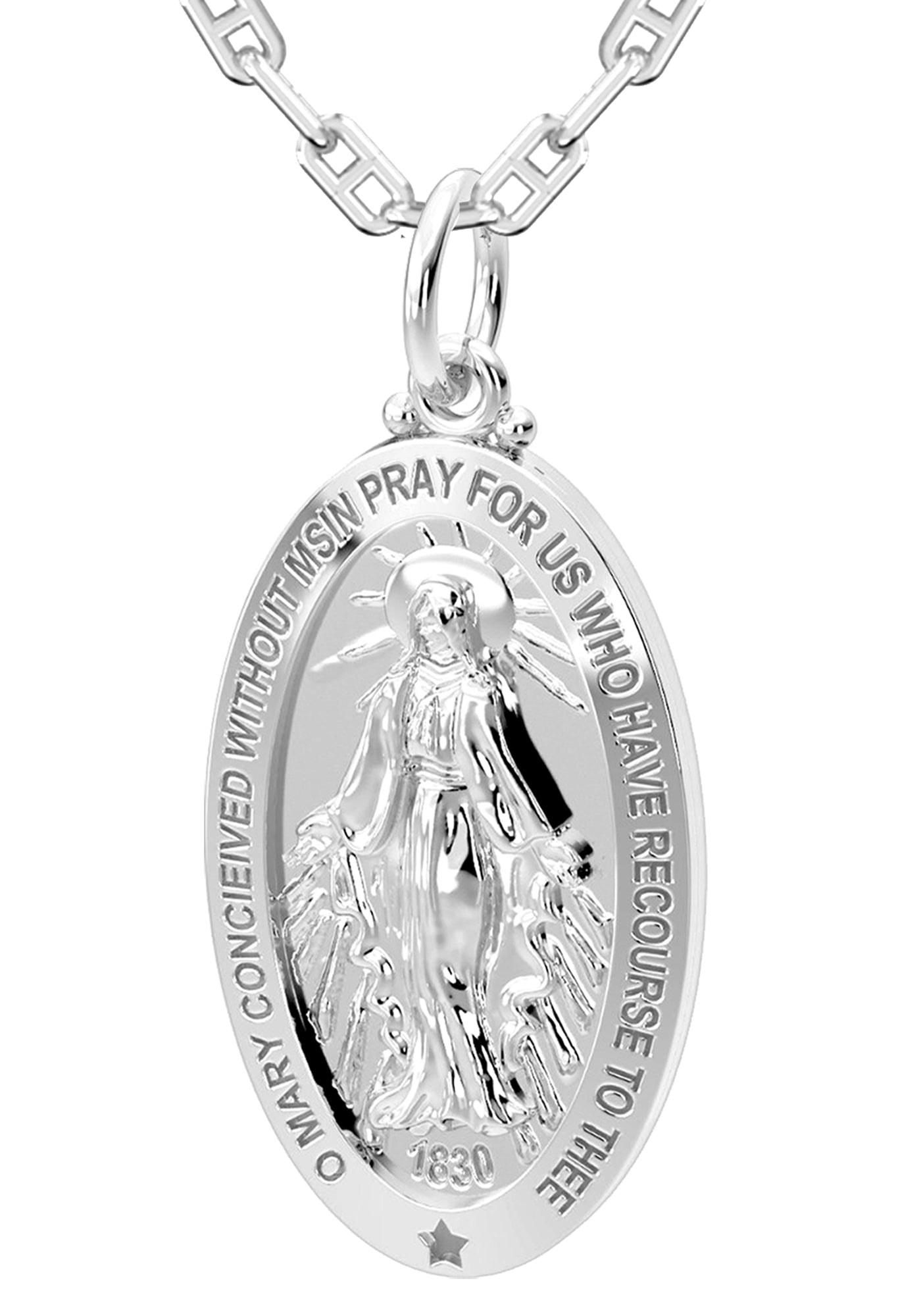 Ladies Polished 925 Sterling Silver Large Miraculous Virgin Mary
