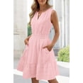 thumbnail image 3 of Merokeety Summer Dress for Women V Neck Flowy Vacation Mini Dress with Pockets Pink xs, 3 of 6
