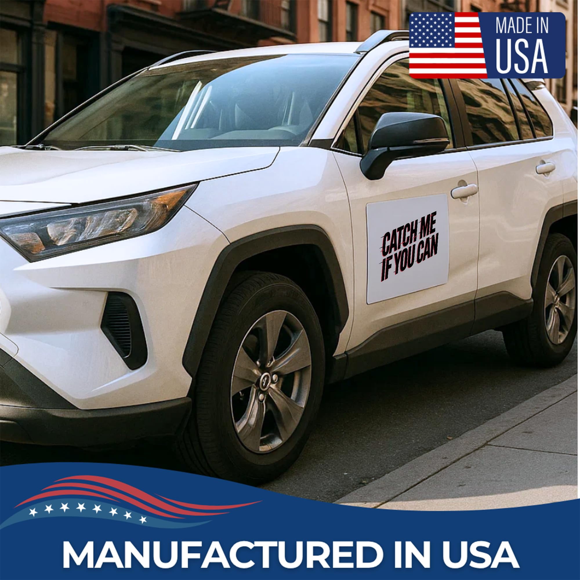 Catch Me If You Can Car Magnet Sign by DC, 12"x36" flexible car magnetic sheets with adhesive backing, bumper magnet sticker for vehicles, trucks & business advertising signs, 2 PC, Made in USA