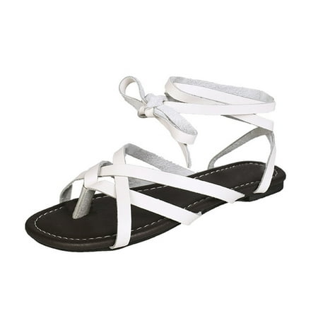 

Women Lace Up Gladiator Sandals Summer Beach Casual Flat Flip Flops Shoes New
