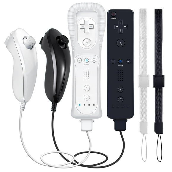 2 Pack New Remote with Nunchuck for Wii Controller, Compatible with Nintendo Wii/Wii U, with Silicone Case - White and Black