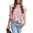 thumbnail image 1 of ORUYROP Women's Fashion Cropped Button Down Lightweight Cropped Bomber Jacket Varsity Shacket with Side Pockets, 1 of 5