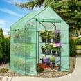 thumbnail image 3 of EAGLE PEAK Walk-in Greenhouse 2 Tiers 8 Shelves with Roll-up Zipper Door,2 Side Mesh Windows and Vertical Shelf, Outdoor Indoor Gardening Plant House 56''x56''x76'' , Green, 3 of 11