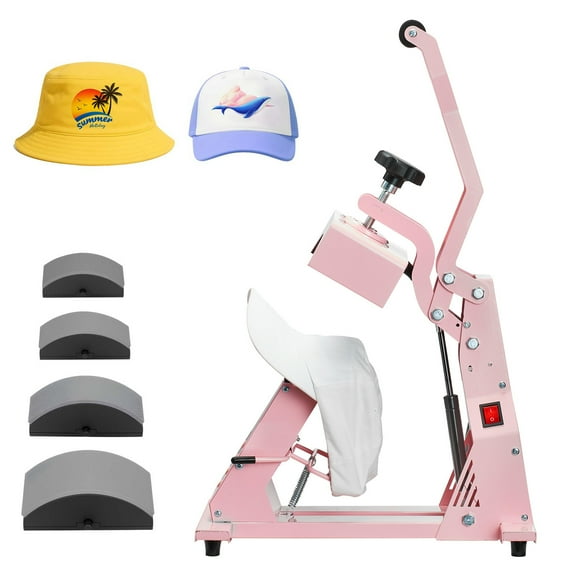 KFFKFF Hat Heat Press Machine with 4 Interchangeable Platens, Accurate Temperature and Time Settings, Ideal for HTV and Sublimation on Caps, Headbands, Cuffs, and Masks, Pink