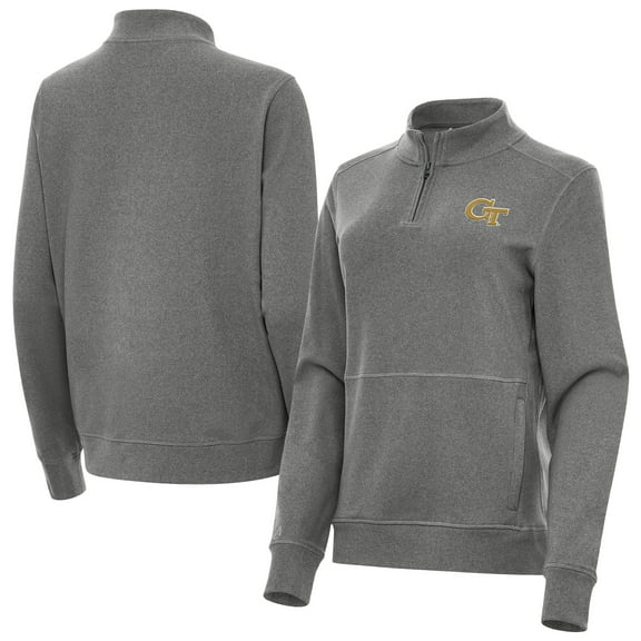 Women's Antigua  Heather Black Georgia Tech Yellow Jackets Crush Quarter-Zip Jacket