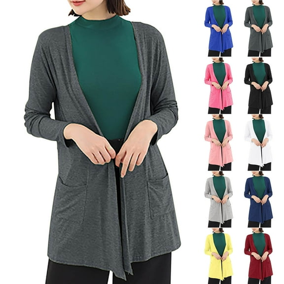 Antinious Cardigan Sweaters for Women Elastic Long Sleeve Open Front Solid Lightweight Knit Jacket Outerwear Coat,Women Winter Sweater Coat,Womens Trench Coat,Black,Free Size