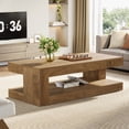 thumbnail image 3 of Finmind Rectangular Coffee Table for Living Room, 47.24-inch Farmhouse 2-Tier Accent Center Tea Cocktail Table with Storage, Light Brown, 3 of 8