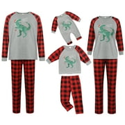 Pudcoco Matching Family Christmas Pajamas Set Adults Kid Baby Dinosaur Letter top+Square Trousers