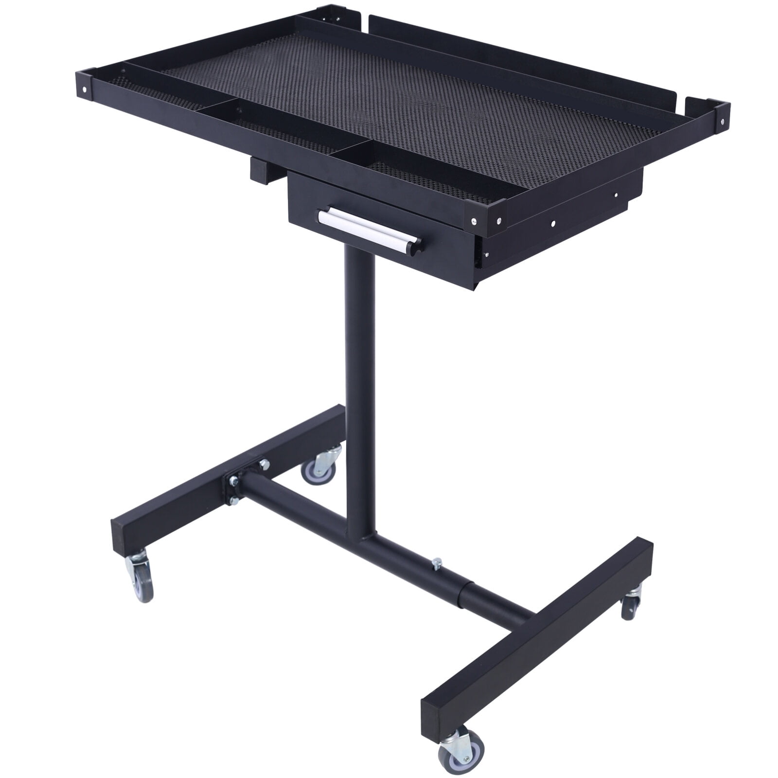, Adjustable Tear Down Work Table with Drawer for Garages, Repair Shops, and DIY, Portable, (4) 2.5" Swivel Casters, 220 Pound Capacity, Rubber Corners, Heavy Duty Steel,black, Black ,Metal ,