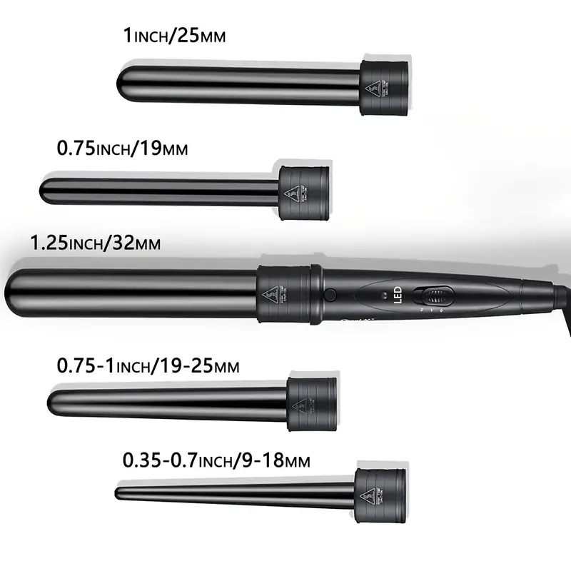 Curling Wand Iron Set, PTC Fast Heat Up Hair Curler With 0.35 To 1.25 Inch Interchangeable Ceramic Barrels