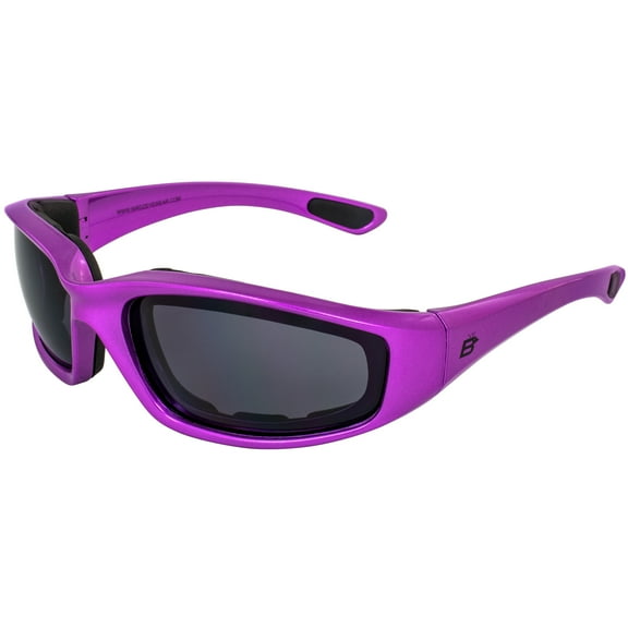 Birdz Eyewear Oriole Anti-Fog Padded Motorcycle Sunglasses Scratch-Resistant Purple Frame w/Smoke Lens