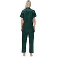 thumbnail image 6 of Usloyux Women's 2 Piece Outfits Short Sleeve Collared Shirt and Pants Matching Lounge Set Solid Casual Tracksuit with Elastic Waist, Green L, 6 of 8