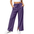 thumbnail image 2 of Gytharion Women's Straight Leg Sweatpants High Waist Side Slit Lounge Pants Elastic Waist Relaxed Fit Casual Pants with Pockets for Travel, 2 of 8