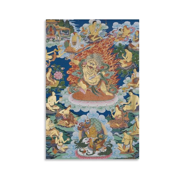 Póster de pintura de Thangka tibetano de Manjusri Bodhisattva, póster de arte de pared, lienzo de desplazamiento, cuadro de pintura, decoración de sala de estar, hogar, 16 x 24 pulgadas (40 x 60 cm)