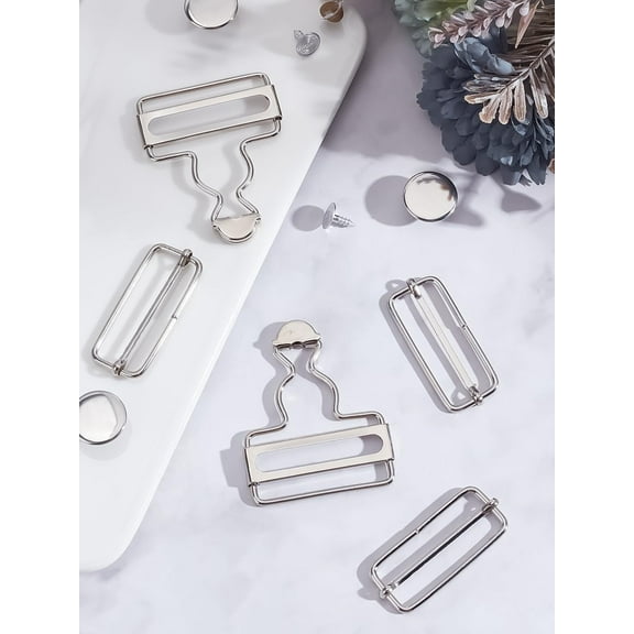 4Sets Adjustable Iron Buckle Platinum Metal Overalls Buckles Replacement Clasp Clips Adjustable Buckle and Buttons for Jeans Suspender Bib Pants DIY Sewing Accessories 58.5x44x2mm for diy