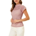 thumbnail image 4 of Unique Bargains Blouse Semi-Transparente à Manches Courtes avec Trou de Serrure pour Femmes, 4 of 7