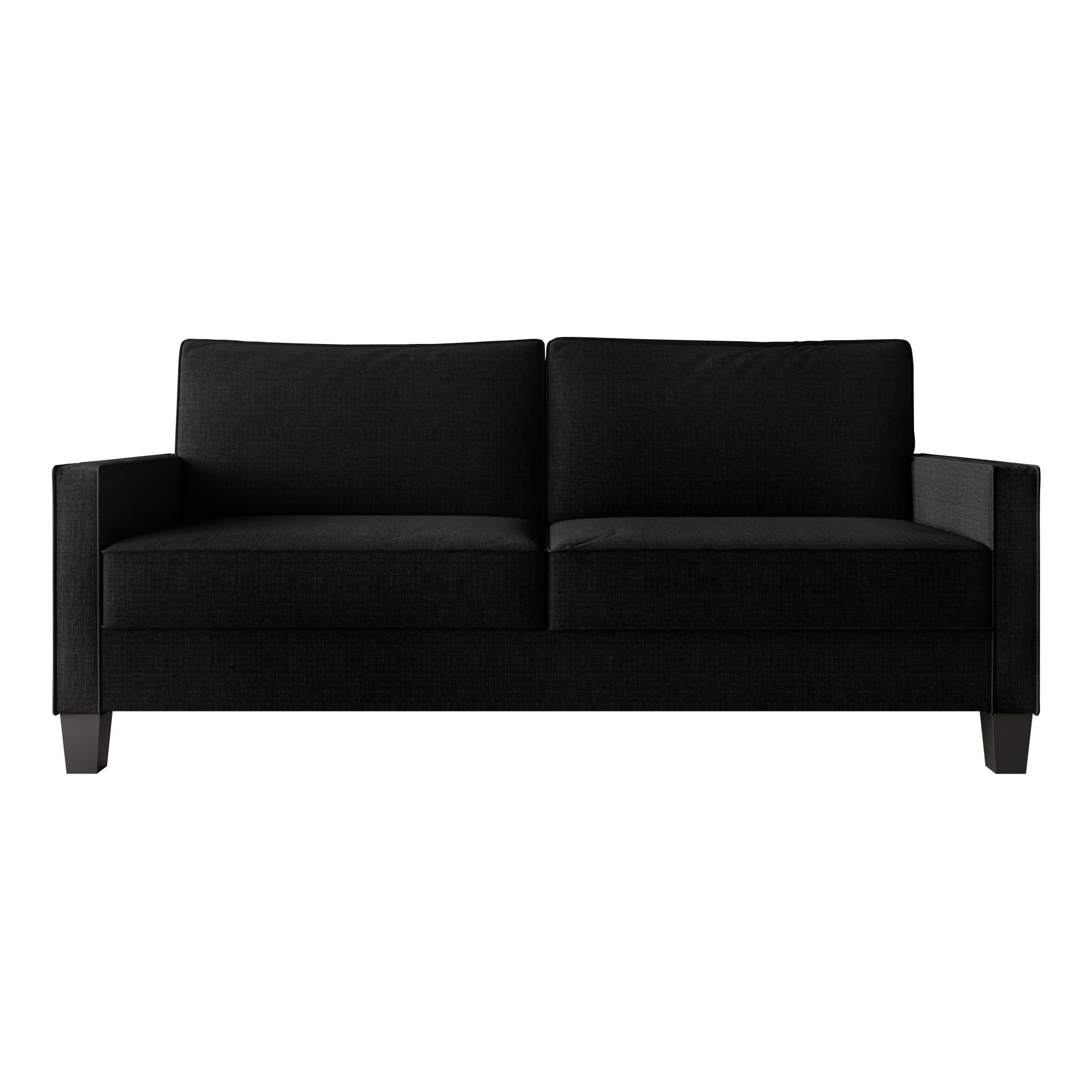 Home Design Marcia Square Arm Sofa with Padded Back and Seat, Modern Upholstery, Black Legs, Comfortable Living Room Seating, Black
