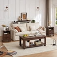 thumbnail image 3 of Joaxswe Coffee Table Set of 3, Rustic Farmhouse Wooden Coffee Table & Side Table set of 2 with Charging Station, Living Room Furniture Set, Walnut, 3 of 8