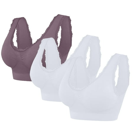 Tao Tao Sports Bras For Women High Support Seamless Bralettes Lace Push Up Bra No Underwire Ultra Thin Cotton Bra 3 Pack Gray 3XL