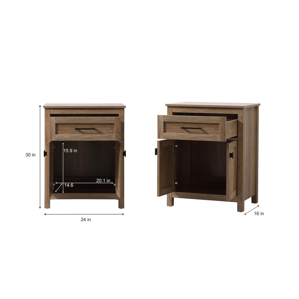 Elegant Kitchen and Bath 24 Inch Wide Bathroom Storage Freestanding Cabinet In Natural Oak