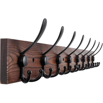 2pcs Coat Rack Wall Mount Wooden Hat Rack For Wall Hooks Pine Real Wood Plank 16.9" Old White Coat Hanger With 5 Black Triple Hooks For Hanging Coat Hat Jacket