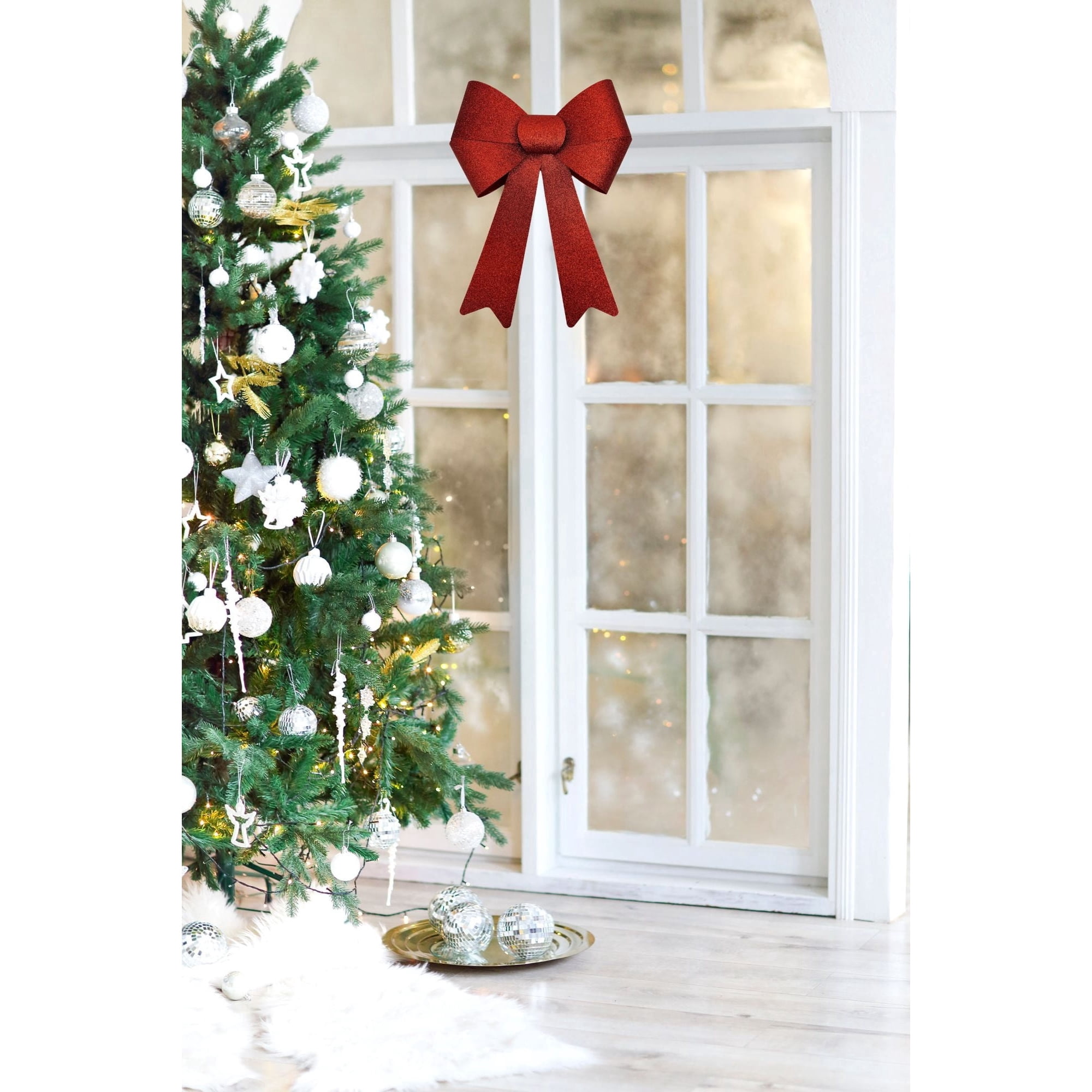 Red Glitter Plastic Decorative Christmas Bow, 17", by Holiday Time