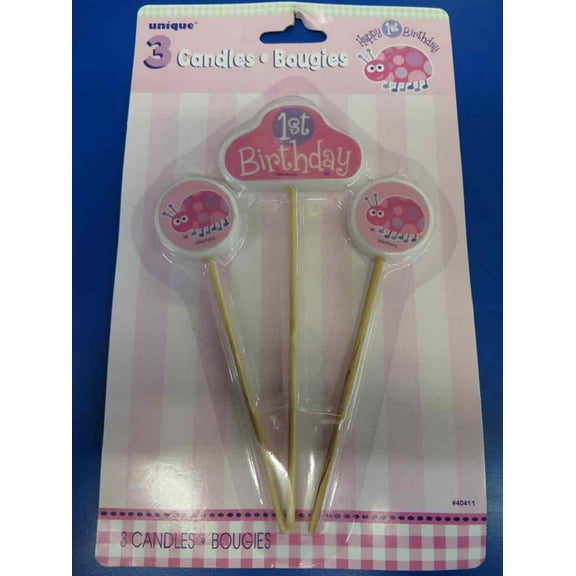 First Birthday Ladybug Animal Pink Girls 1st Birthday Party Pick Cake Candles