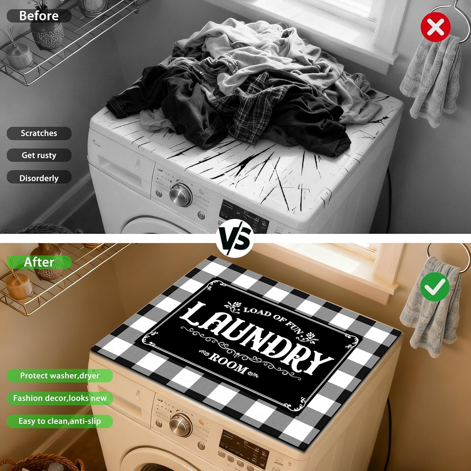 Washer and Dryer Covers for the Top 23.6" X 19.7", Washer and Dryer Top Protector Mat, Non Slip Washing Machine Dust Cover Pad for Laundry Room Kitchen Home Decor