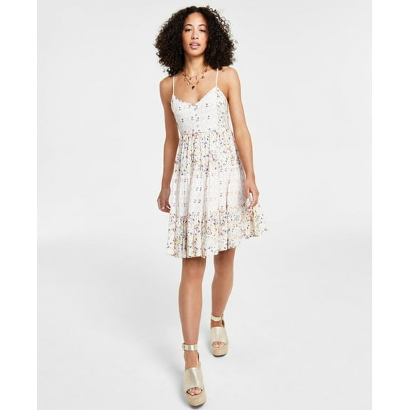 LUCKY BRAND Women's Printed Button-Front Minidress Yellow Size M MSRP $119