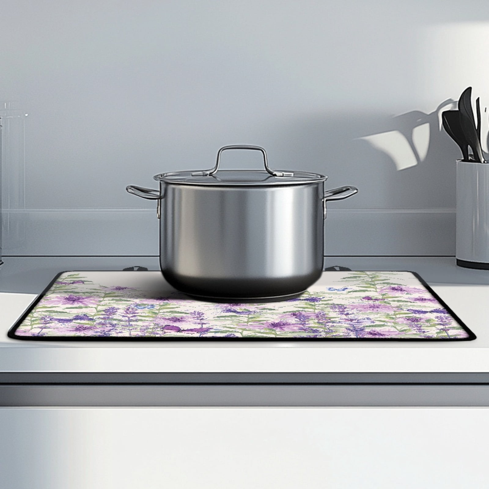 ZIATUBLE Induction Cooktop Cover Multipurpose Electric Stovetop Cover Glass Ceramic Top Stove Cover Range Cover Protector for Electric Stove, 29 x 21 Inch, Butterfly Flower Beige