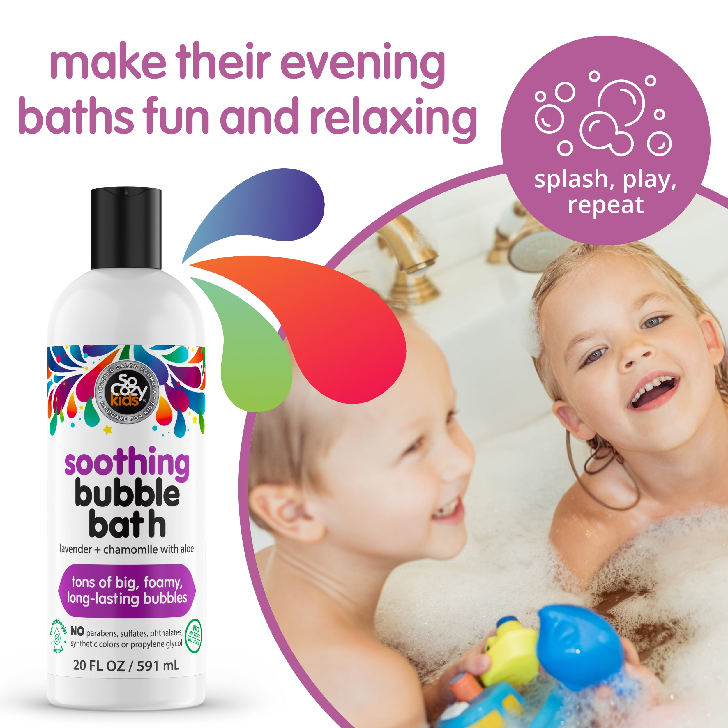SoCozy Kids Gentle Bubble Bath and Body Wash, Lavender & Chamomile, 20 Fl Oz