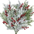 thumbnail image 4 of Artificial Christmas Snow Pine Branches with Red Berry Stems, 19" Frosted Artificial Pine Branches, Snowy Faux Greenery Norfolk Pine Cypress Leaves Stems, Fake Foliage Pines Needle Picks Home Decor, 4 of 9