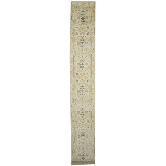 Cream Floral 2'7X19 Oushak Chobi Oriental Runner Rug