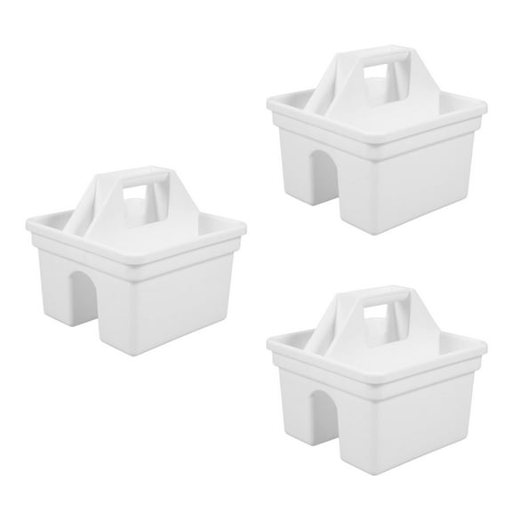 Masteelf 3pcs Plastic Caddy Organizer with Handle for Office Supplies Desk and Craft Storage White Multipurpose Desktop Organizer for Pens Pencils and Markers