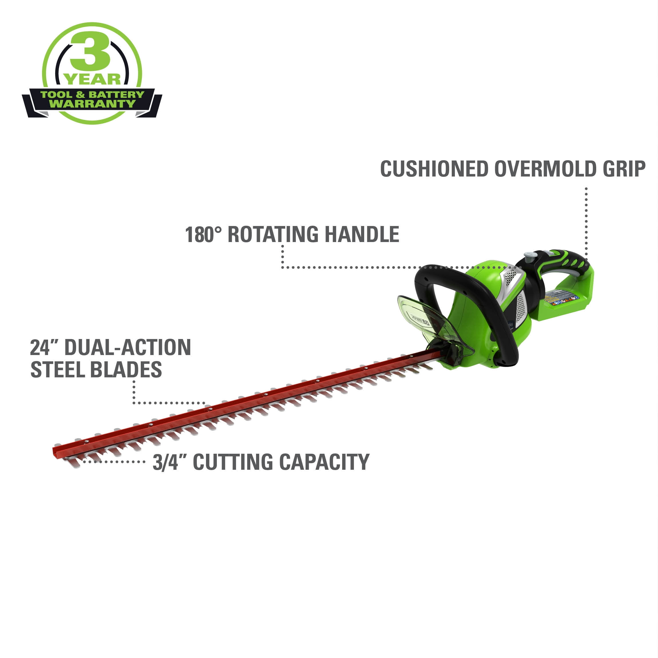 Greenworks 24" 40 Volt Battery Powered Power Hedge Trimmer 22332