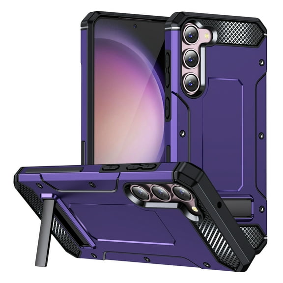 for Samsung Galaxy S23 Case with Build-in Kickstand, Heavy Duty Protection Shockproof Anti-Scratch Rugged Protective Durable Case Hard Cover,Purple