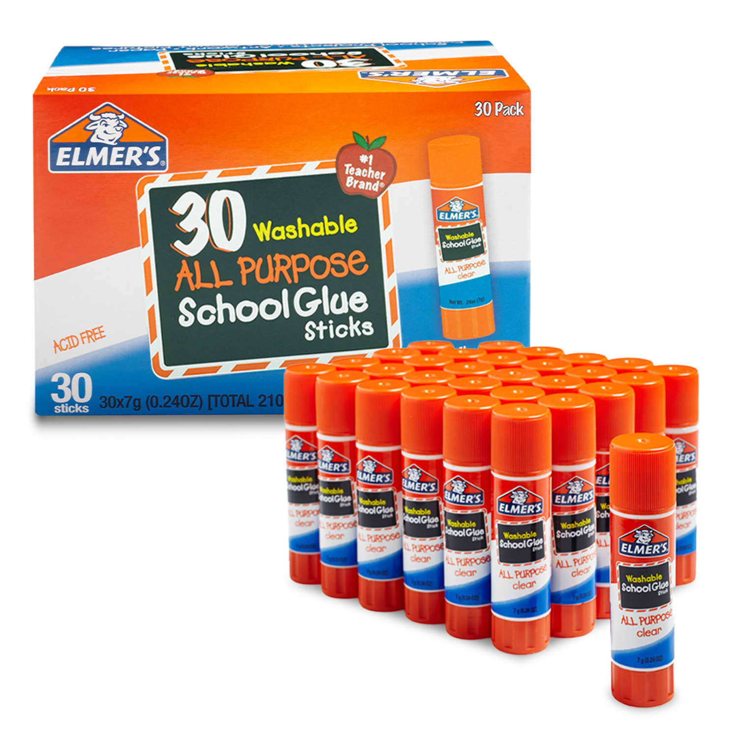 Elmer's Glue Stick Classroom Pack, All-Purpose Clear, Box Of 30