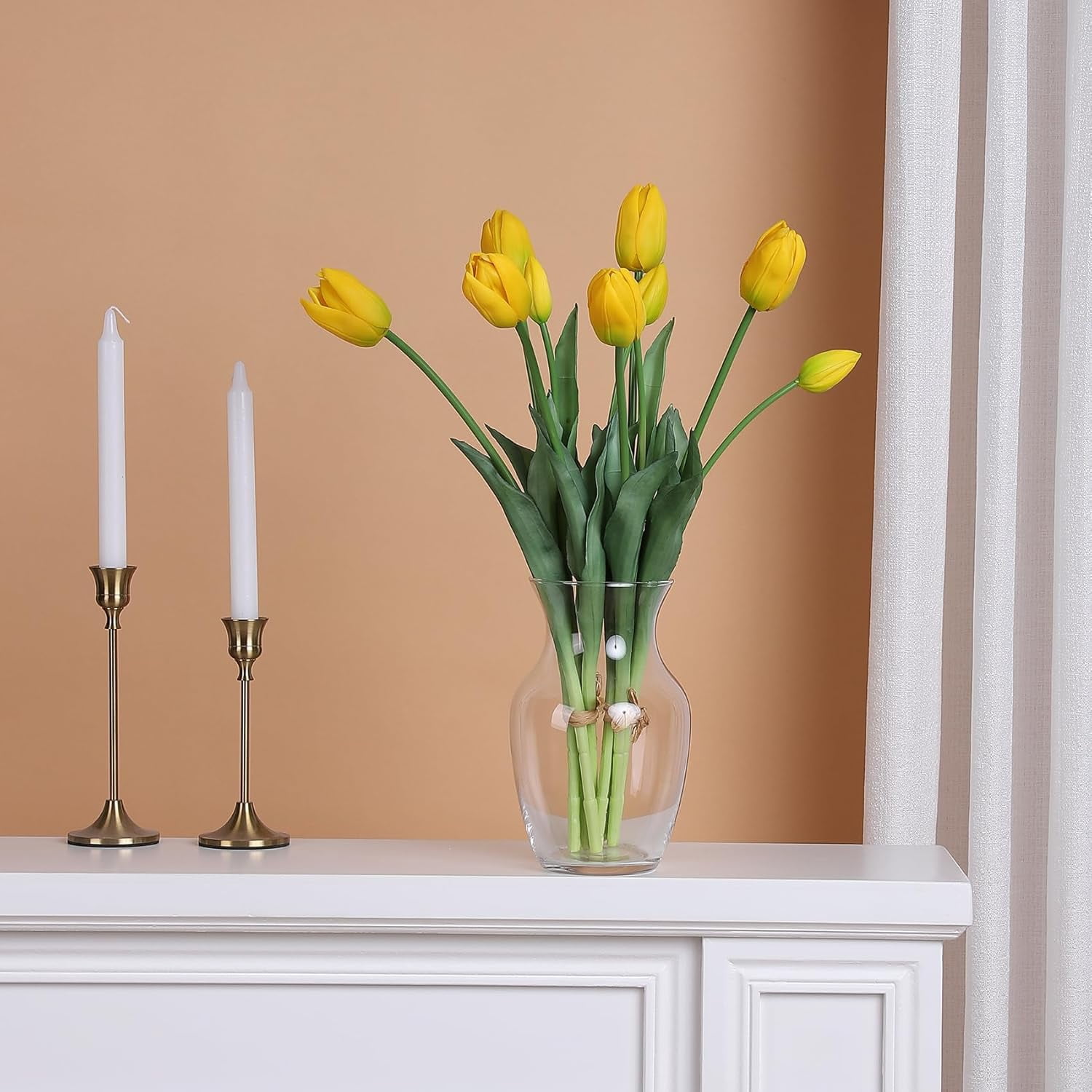 18.5'' Artificial Tulip Flowers 10 PCS Faux Real Touch Latex Bouquet Tulips for Home Table Arrangements Gift Office Wedding Party Birthday Garden Restaurant Decoration (Yellow)