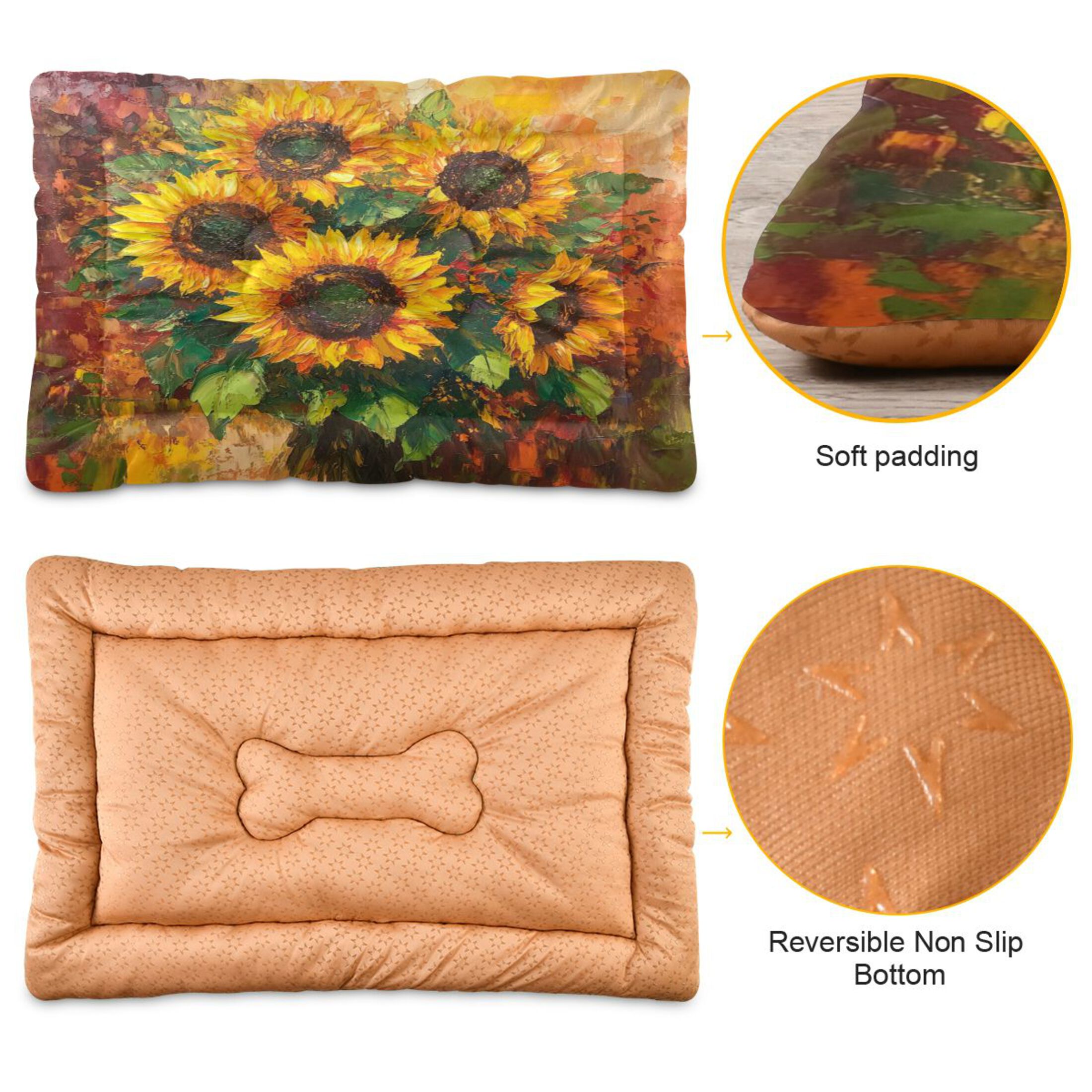 Qxltty Sunflower Bouquet Ped Pad Wear-resistant and Hard to Bite Through Sleeping Pad for Small Medium Large Dogs Winter Pet Bed 36×24in