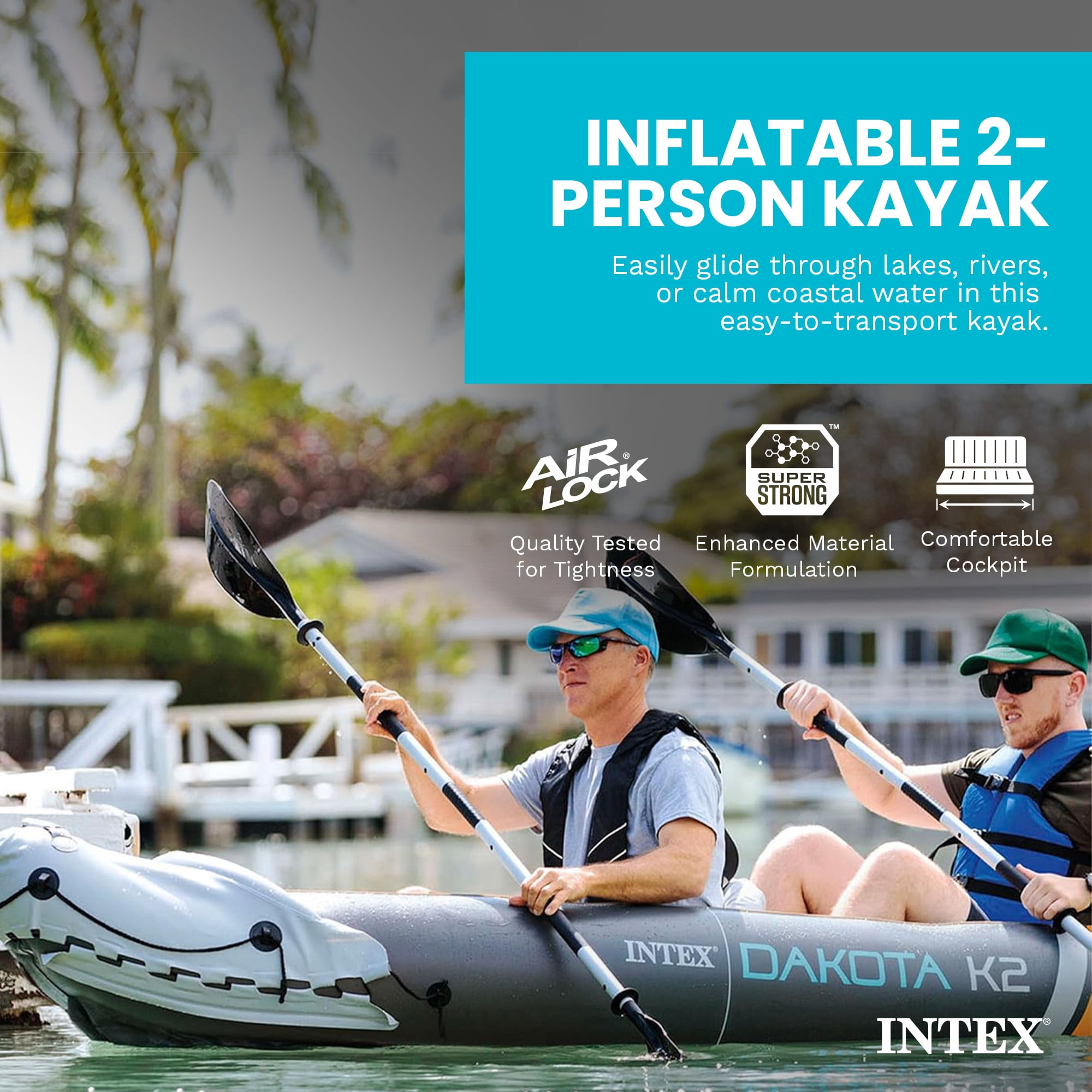 Intex Dakota K2 2 Person Inflatable Kayak & Accessory Kit w/Oars & Pump