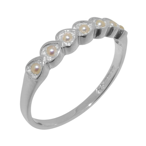 LBG British Made 925 Sterling Silver Cultured Pearl Womens Eternity Ring - 33 size options - Size 10